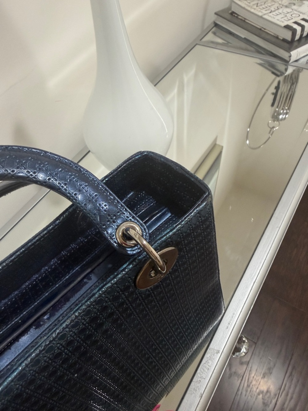 Authentic Patent metallic Lady Dior blue bag - Picture 3 of 16